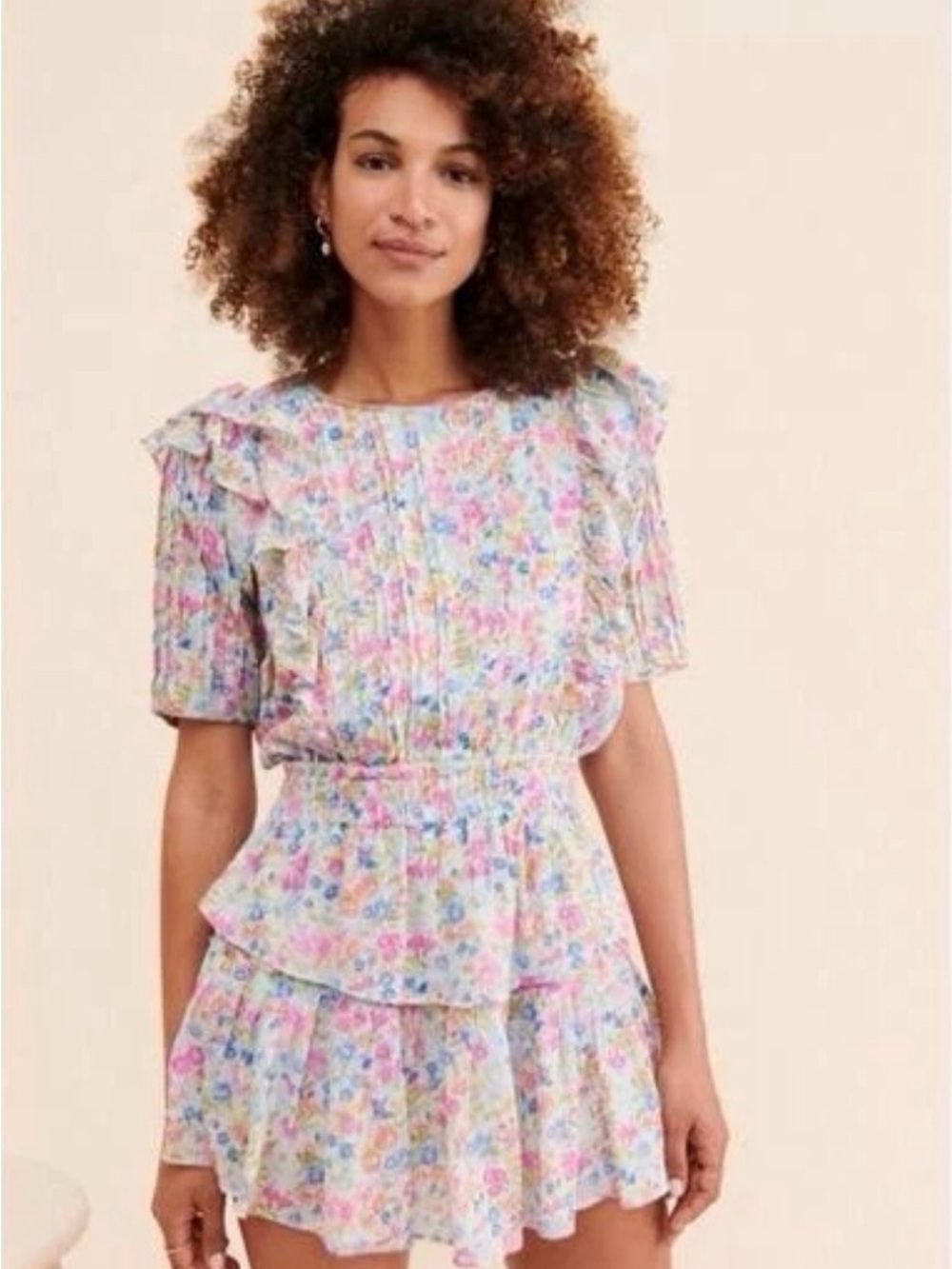 LoveShackFancy Floral Ruffle Tiered Mini Dress - Pastel Multi